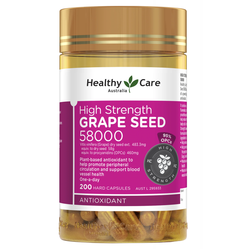 Healthy Care High Strength Grape Seed 58000 - 200 Capsules - myernk