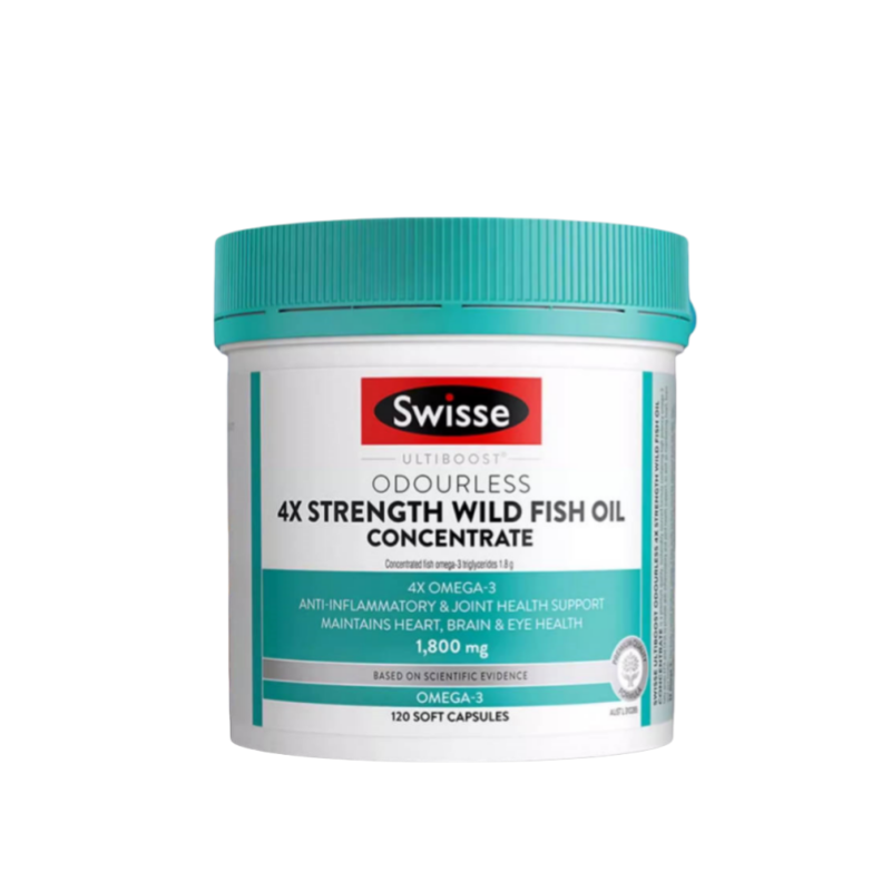 SWISSE Ultiboost Odourless 4 x Strength Wild Fish Oil Concentrate 120 Capsules - myernk