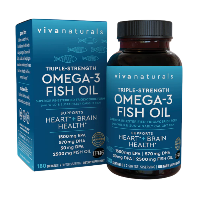 VIVANATURALS OMEGA-3 Fish Oil Supports Heart + Brain Health 180 Softgels - myernk