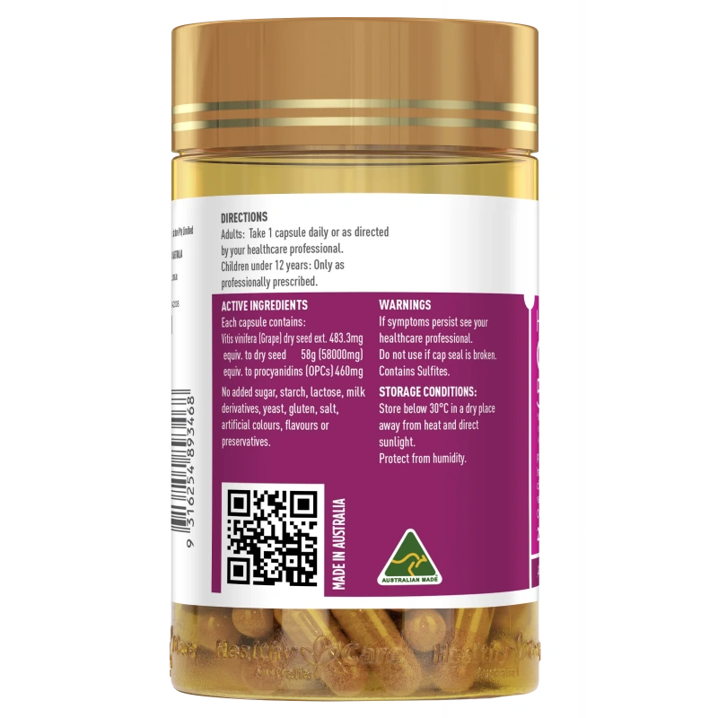 Healthy Care High Strength Grape Seed 58000 - 200 Capsules - myernk